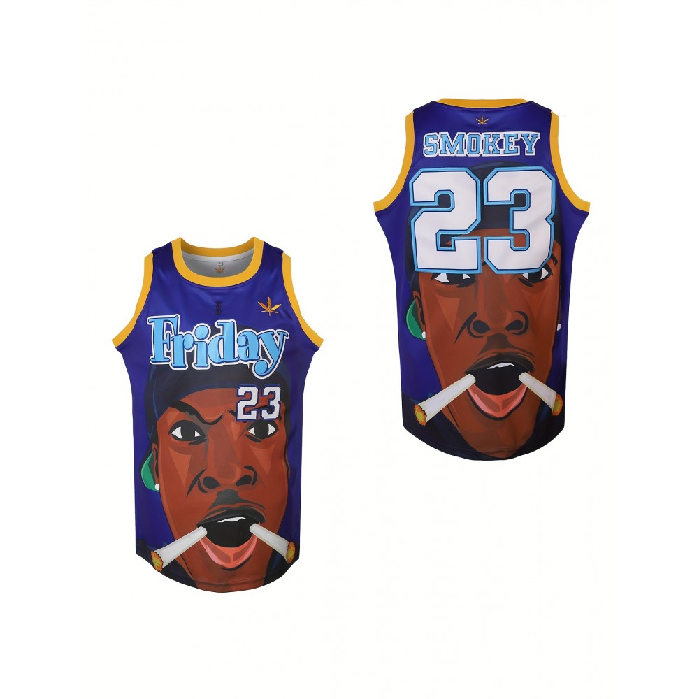 Court Classic, Men's #23 Embroidered Basketball Jersey - Retro 90s Hip Hop Style, Breathable Polyester Tank Top for Training & Competition, Machine Washable - Blue, Sizes S-3XL Court Classic, Men's #23 Embroidered Basketball Jersey - Retro 90s Hip Hop Style, Breathable Polyester Tank Top for Training & Competition, Machine Washable - Blue, Sizes S-3XL