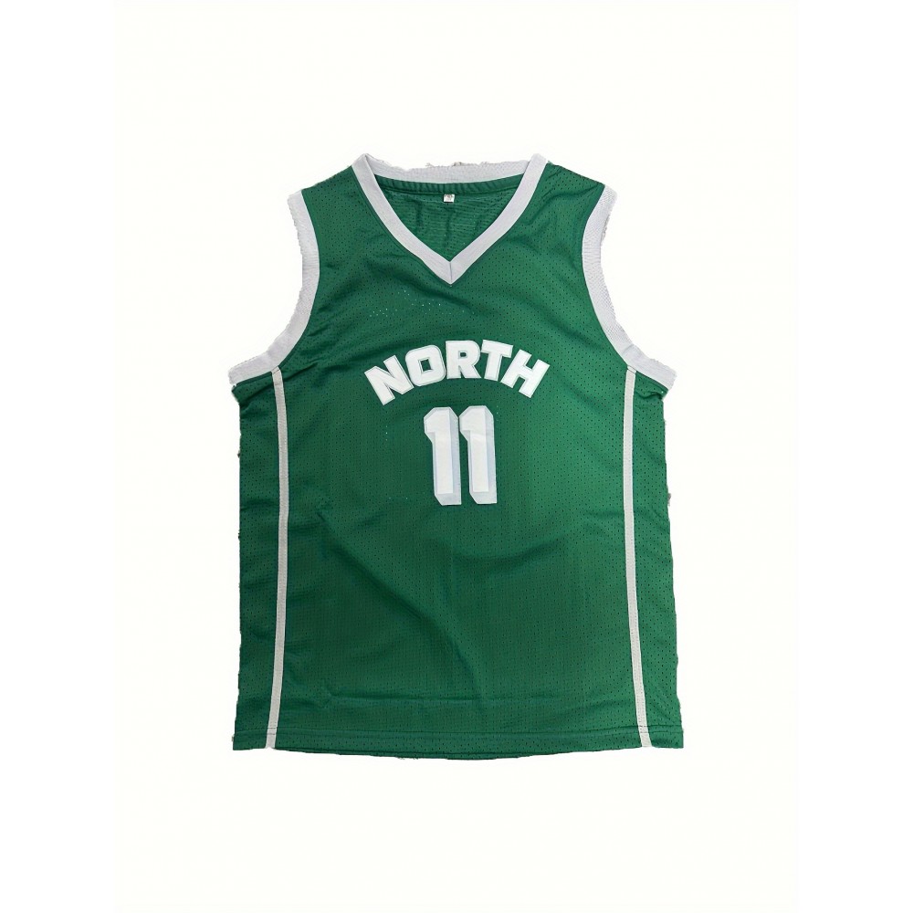 Men's #11 North Basketball Jersey - Breathable & Comfortable Mesh Tank Top, V-Neck, Sleeveless Sports Uniform for Training & Casual Wear, Green, Sizes S-3XL Men's #11 North Basketball Jersey - Breathable & Comfortable Mesh Tank Top, V-Neck, Sleeveless Sports Uniform for Training & Casual Wear, Green, Sizes S-3XL