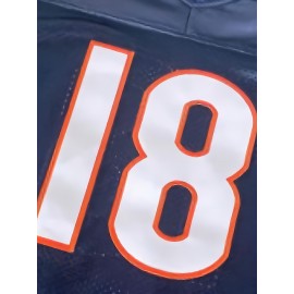 [Casual Outings] Men's #18 American Football Jersey - Navy Blue with Orange & White Stripes, V-Neck Short Sleeve for Team Sports, Training, and Casual Wear, Casual Outdoor Wear | Thletic Appearance | Durable Athletic Wear