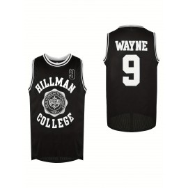 Men's #9 Embroidered Basketball Jersey - Retro Style Polyester Sports Shirt, Round Neck, Loose Fit, Black & White, S-3XL for Team Sports & Casual Wear