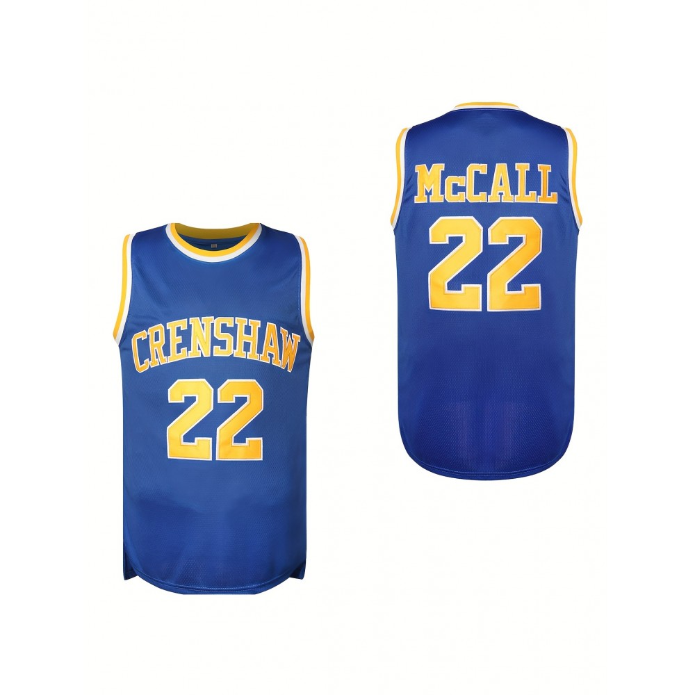 Crenshaw 22 McCall Men's Basketball Jersey, V-Neck Polyester Sports Vest with Embroidery, Blue and Yellow, Sizes S-3XL Crenshaw 22 McCall Men's Basketball Jersey, V-Neck Polyester Sports Vest with Embroidery, Blue and Yellow, Sizes S-3XL