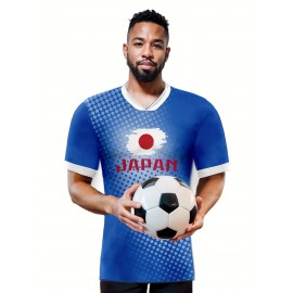 Men's Japan National Team Soccer Jersey - Breathable Polyester, Short Sleeve, Round Neck, Graphic Print, Light Blue & White Design, Perfect for Sports, Training & Casual Wear
