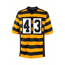 Men's 43 Black and yellow color blocking Embroidery Sport Jersey : V-neck short sleeves Breathable Sports Uniform For Training Competition