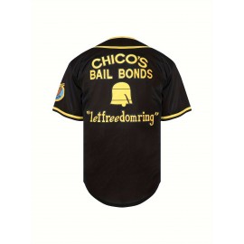 Bad News Bears #3 Tanner Boyle 1976 Movie Chico's Bail Bonds Embroidered Baseball Jersey - Vintage V-Neck Loose Fit Moisture-Wicking Breathable Button-Up Shirt for Sports, Halloween & Casual Wear (S-XXXL)