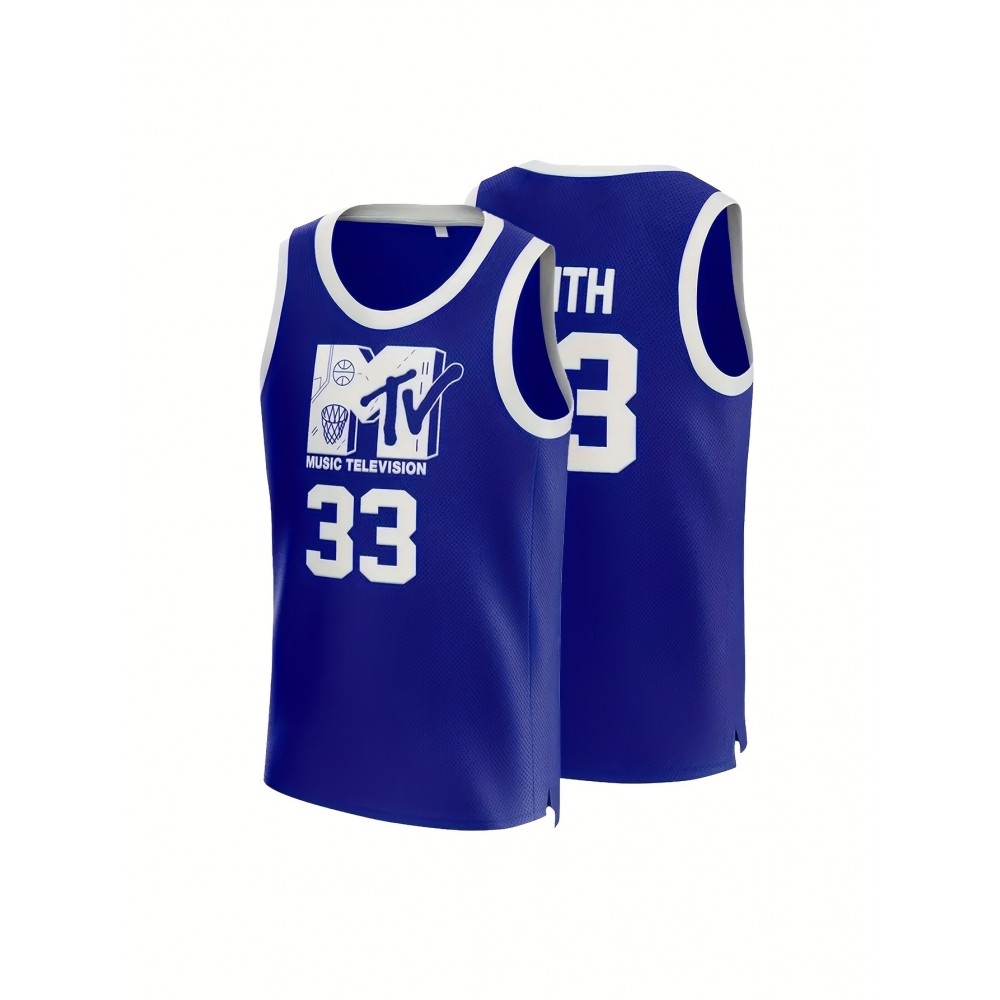 Men's #33 Breathable Basketball Jersey - Casual & Sporty Sleeveless Tank Top in Blue, MTV Music Television Embroidery, Polyester, Round Neck - Perfect for Team Sports, Outdoor Activities & Casual Attire, Sizes S-3XL Men's #33 Breathable Basketball Jersey - Casual & Sporty Sleeveless Tank Top in Blue, MTV Music Television Embroidery, Polyester, Round Neck - Perfect for Team Sports, Outdoor Activities & Casual Attire, Sizes S-3XL
