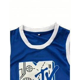 Men's #33 Breathable Basketball Jersey - Casual & Sporty Sleeveless Tank Top in Blue, MTV Music Television Embroidery, Polyester, Round Neck - Perfect for Team Sports, Outdoor Activities & Casual Attire, Sizes S-3XL