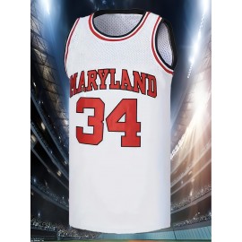 Men's #34 Maryland Basketball Jersey - Breathable Mesh Sports Training Uniform, White & Red, S-3XL, Comfortable for Casual & Athletic Wear