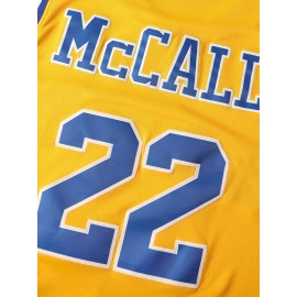 Men's #22 Embroidered Basketball Jersey - 100% Polyester, V-Neck, Sleeveless - Perfect for Training & Streetwear, Spring/Summer/Fall, American Basketball, Yellow