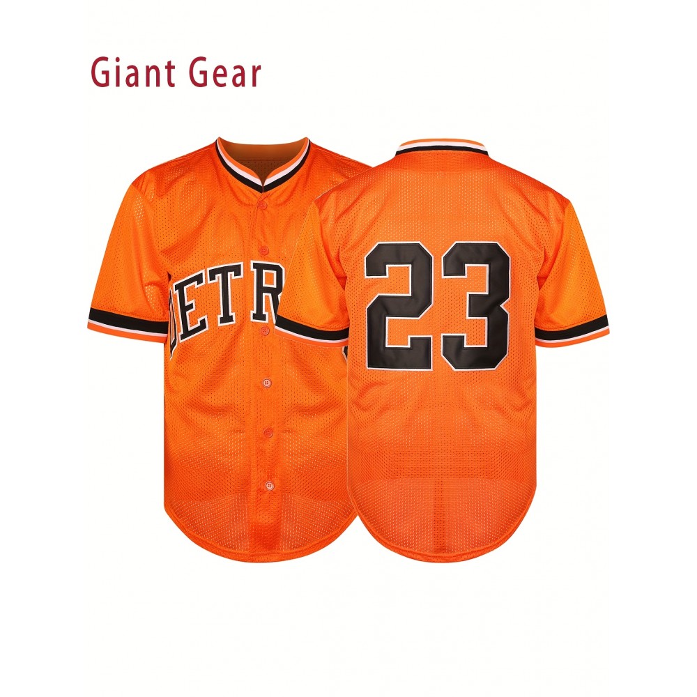 Men's #23 Orange Embroidered Baseball Jersey - V-Neck Loose Fit Polyester Shirt with Black Accents, Breathable & Durable for Casual, Team Sports, Outdoor Activities (S-3XL), Casual Streetwear, Sporty Look, Embroidered Detailing Men's #23 Orange Embroidered Baseball Jersey - V-Neck Loose Fit Polyester Shirt with Black Accents, Breathable & Durable for Casual, Team Sports, Outdoor Activities (S-3XL), Casual Streetwear, Sporty Look, Embroidered Detailing