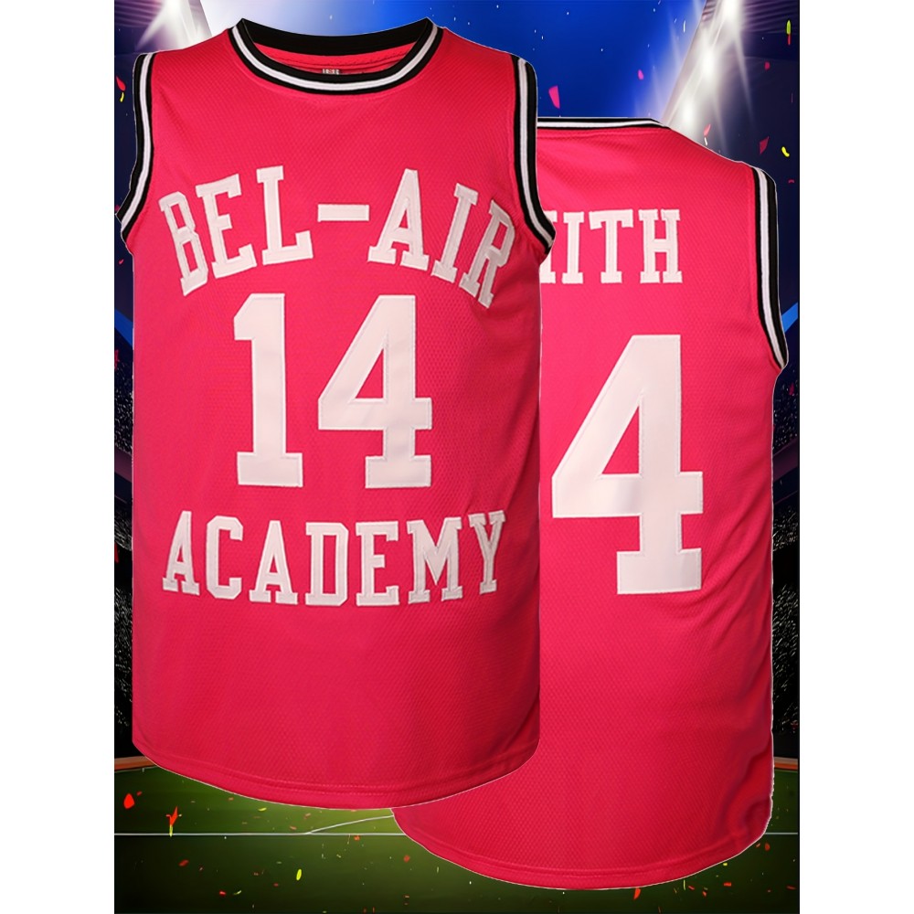 Bel-Air #14 Men's Pink Basketball Jersey - Vibrant Sports Uniform, S-XXXL, Lightweight Polyester, Machine Washable for Team, Casual & Outdoor Activities Bel-Air #14 Men's Pink Basketball Jersey - Vibrant Sports Uniform, S-XXXL, Lightweight Polyester, Machine Washable for Team, Casual & Outdoor Activities