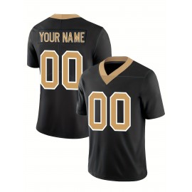Customizable Women'S Football Jersey - Personalized Name & Number, Breathable V-Neck Design, Comfort Fit for Outdoor Sports, Black with Golden Accents, Summer Activewear, Sporty Clothing, Durable Sportswear
