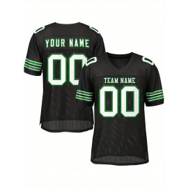 Customizable Football Jersey - Personalized Team Name & Number, Breathable Mesh Back, V-Neck Design, Unisex for Men & Women, Outdoor Sports, Summer Activewear, Custom Football Jersey