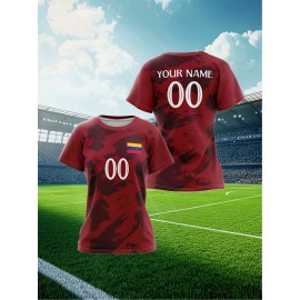 Customizable Women'S Soccer Jersey - Personalized Name & Number, Red Camo Design, Soft Fabric, Round Neck, Summer Sports & Casual Wear, Soccer Accessories