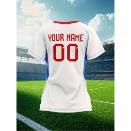 Customizable Women'S Soccer Jersey - Personalized Name & Number, Red Camo Design, Soft Fabric, Round Neck, Summer Sports & Casual Wear, Soccer Accessories