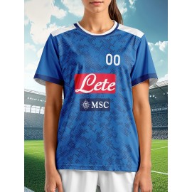 Customizable Women'S Plus Size Football Jersey - Personalized Team Name & Number, Breathable Outdoor Sports Shirt with Vibrant Blue & Pink Geometric Design, Perfect for Soccer Fans, Soccer Fan Apparel | Vibrant Jersey Design | Durable Fabric Shirt
