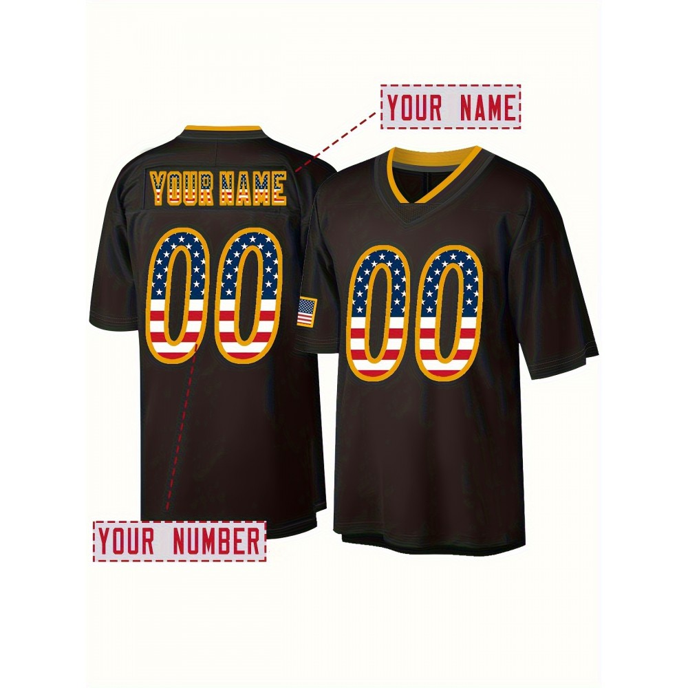 Customizable Women'S Football Jersey - Personalized Name & Number, American Flag Design, V-Neck Short Sleeve, Breathable Summer Sports Shirt for Team & Casual Wear, Football Jersey, PLUS SIZE Customizable Women'S Football Jersey - Personalized Name & Number, American Flag Design, V-Neck Short Sleeve, Breathable Summer Sports Shirt for Team & Casual Wear, Football Jersey, PLUS SIZE