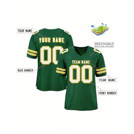 Customizable Football Jersey - Personalized Name & Number, V-Neck, Short Sleeve, Breathable Mesh Fabric, Team Colors with Bold 