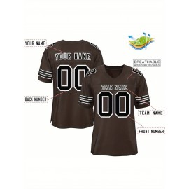 Customizable Football Jersey - Personalized Name & Number, V-Neck, Short Sleeve, Breathable Mesh Fabric, Team Colors with Bold 