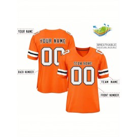 Customizable Football Jersey - Personalized Name & Number, V-Neck, Short Sleeve, Breathable Mesh Fabric, Team Colors with Bold 