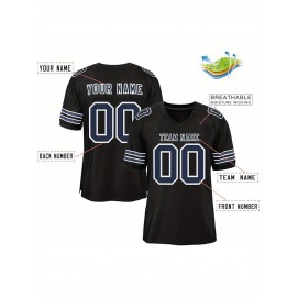 Customizable Football Jersey - Personalized Name & Number, V-Neck, Short Sleeve, Breathable Mesh Fabric, Team Colors with Bold 