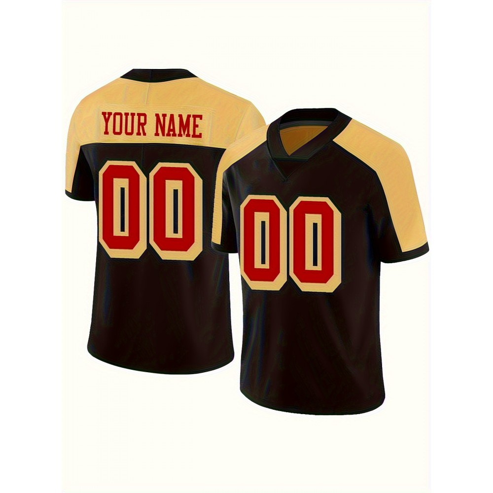 Customizable Women'S Plus Size Football Jersey - Personalized Team Name & Number, V-Neck, Short Sleeve, Breathable Fabric for Outdoor Sports, Black with Yellow Accents, Custom Football Jersey, Casual Sportswear, Sporty Design, Comfortable Fit Customizable Women'S Plus Size Football Jersey - Personalized Team Name & Number, V-Neck, Short Sleeve, Breathable Fabric for Outdoor Sports, Black with Yellow Accents, Custom Football Jersey, Casual Sportswear, Sporty Design, Comfortable Fit