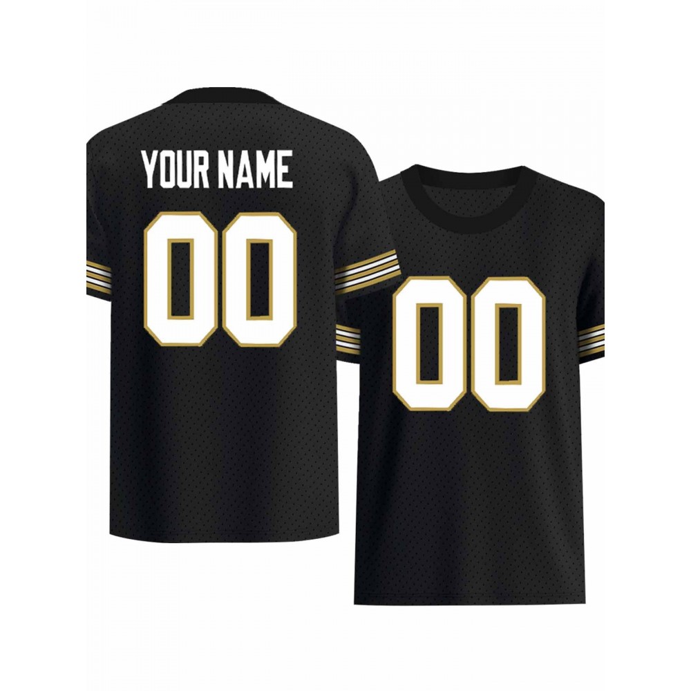 Customizable Women'S Plus Size Football Jersey - Personalized Team & Player Number, Soft Fabric, V-Neck, Short Sleeve, Black with Golden Accents, Ideal for Outdoor Sports & Events, Football Jersey, Summer Sports Wear, Sporty Design, Comfortable Fit Customizable Women'S Plus Size Football Jersey - Personalized Team & Player Number, Soft Fabric, V-Neck, Short Sleeve, Black with Golden Accents, Ideal for Outdoor Sports & Events, Football Jersey, Summer Sports Wear, Sporty Design, Comfortable Fit