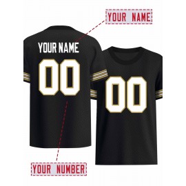 Customizable Women'S Plus Size Football Jersey - Personalized Team & Player Number, Soft Fabric, V-Neck, Short Sleeve, Black with Golden Accents, Ideal for Outdoor Sports & Events, Football Jersey, Summer Sports Wear, Sporty Design, Comfortable Fit