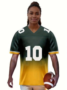 Women's #10 Green Bay -Inspired Jersey - Gradient Green to Yellow, V-Neck, Short Sleeve, Breathable Polyester Shirt, Machine Washable, Perfect for Sports Fans & Casual Wear