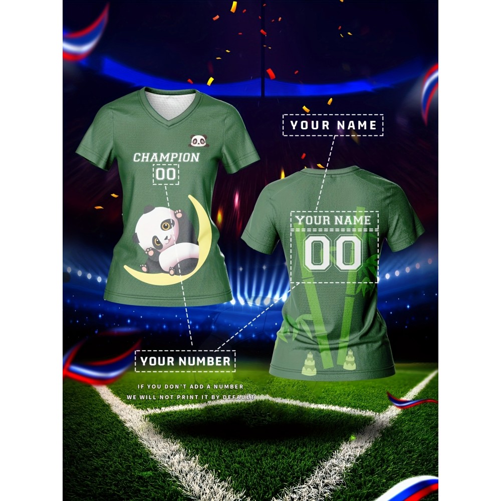 Customized Women's V-Neck Football Jersey - Personalized Name & Number, Breathable Quick-Dry Fabric, Team Training & Casual Wear with Cute Cartoon & Champion 00 Design, Spring Summer Fall Sports Apparel, Durable Sports Gear Customized Women's V-Neck Football Jersey - Personalized Name & Number, Breathable Quick-Dry Fabric, Team Training & Casual Wear with Cute Cartoon & Champion 00 Design, Spring Summer Fall Sports Apparel, Durable Sports Gear