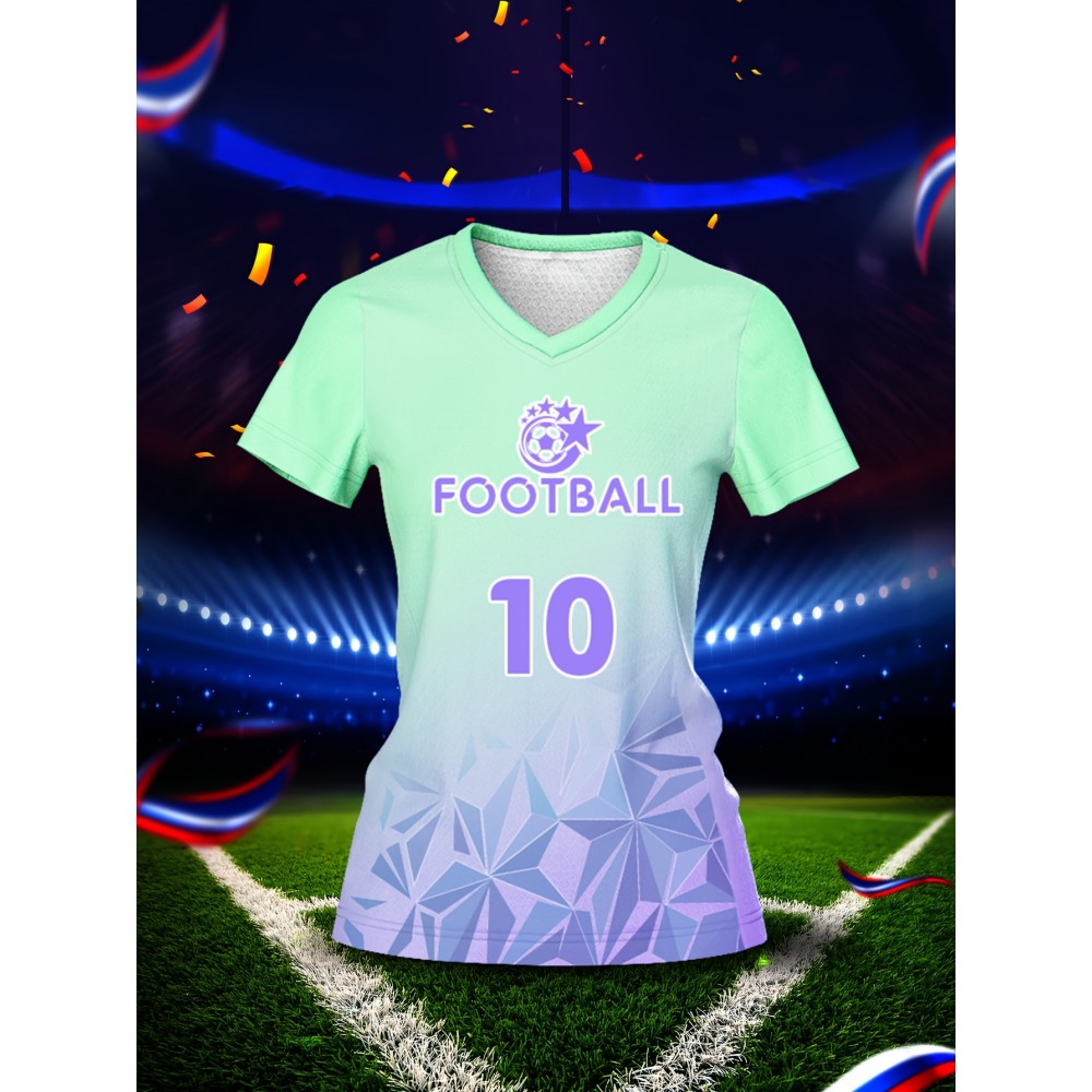 [Quickdry] Customizable Women's V-Neck Football Jersey - Personalized Name & Number, Breathable Polyester, Quick-Dry Sports Top for Team Training & Casual Wear, Available in Light Green & Purple, Athletic Jersey | Sporty Vneck Jersey | Polyester Fabric