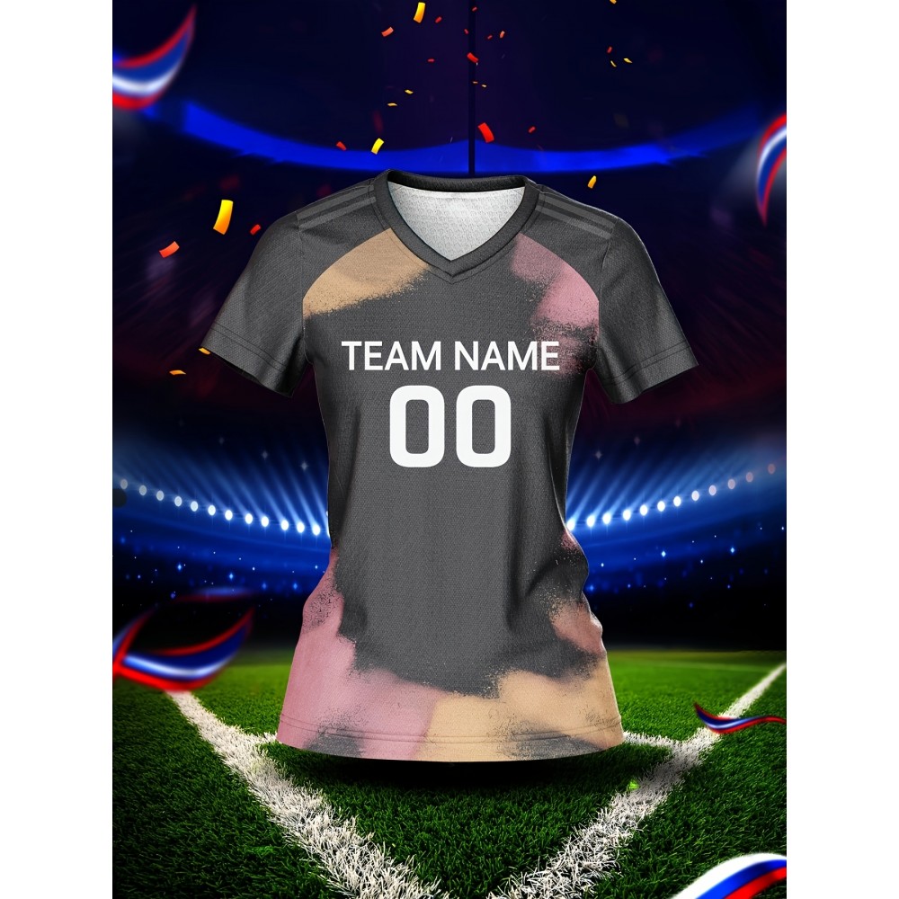 Customized Women'S V-Neck Football Jersey with Name and Number - Personalized Team Training Sports Shirt, Comfortable, Breathable, Quick-Dry Polyester for Fitness & Casual Wear, Gym Shirts Customized Women'S V-Neck Football Jersey with Name and Number - Personalized Team Training Sports Shirt, Comfortable, Breathable, Quick-Dry Polyester for Fitness & Casual Wear, Gym Shirts