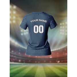 Custom Women's V-Neck Soccer Jersey - Personalized Name & Number, Breathable Quick-Dry Fabric, Team Training Fitness Casual Wear, Retro Street Futuristic Styles, Spring Summer Fall Sports Apparel, Soccer Accessories