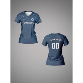 Custom Women's V-Neck Soccer Jersey - Personalized Name & Number, Breathable Quick-Dry Fabric, Team Training Fitness Casual Wear, Retro Street Futuristic Styles, Spring Summer Fall Sports Apparel, Soccer Accessories