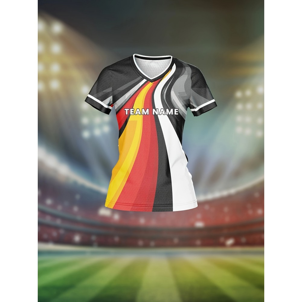 Customizable Women's V-Neck Football Jersey - Moisture-Wicking Quick-Dry Breathable Sports Top with Team Name & Number, Loose Fit Retro Street Style for Soccer, Basketball, Baseball, Ice Hockey - Spring/Summer/Fall Training & Casual Wear Customizable Women's V-Neck Football Jersey - Moisture-Wicking Quick-Dry Breathable Sports Top with Team Name & Number, Loose Fit Retro Street Style for Soccer, Basketball, Baseball, Ice Hockey - Spring/Summer/Fall Training & Casual Wear