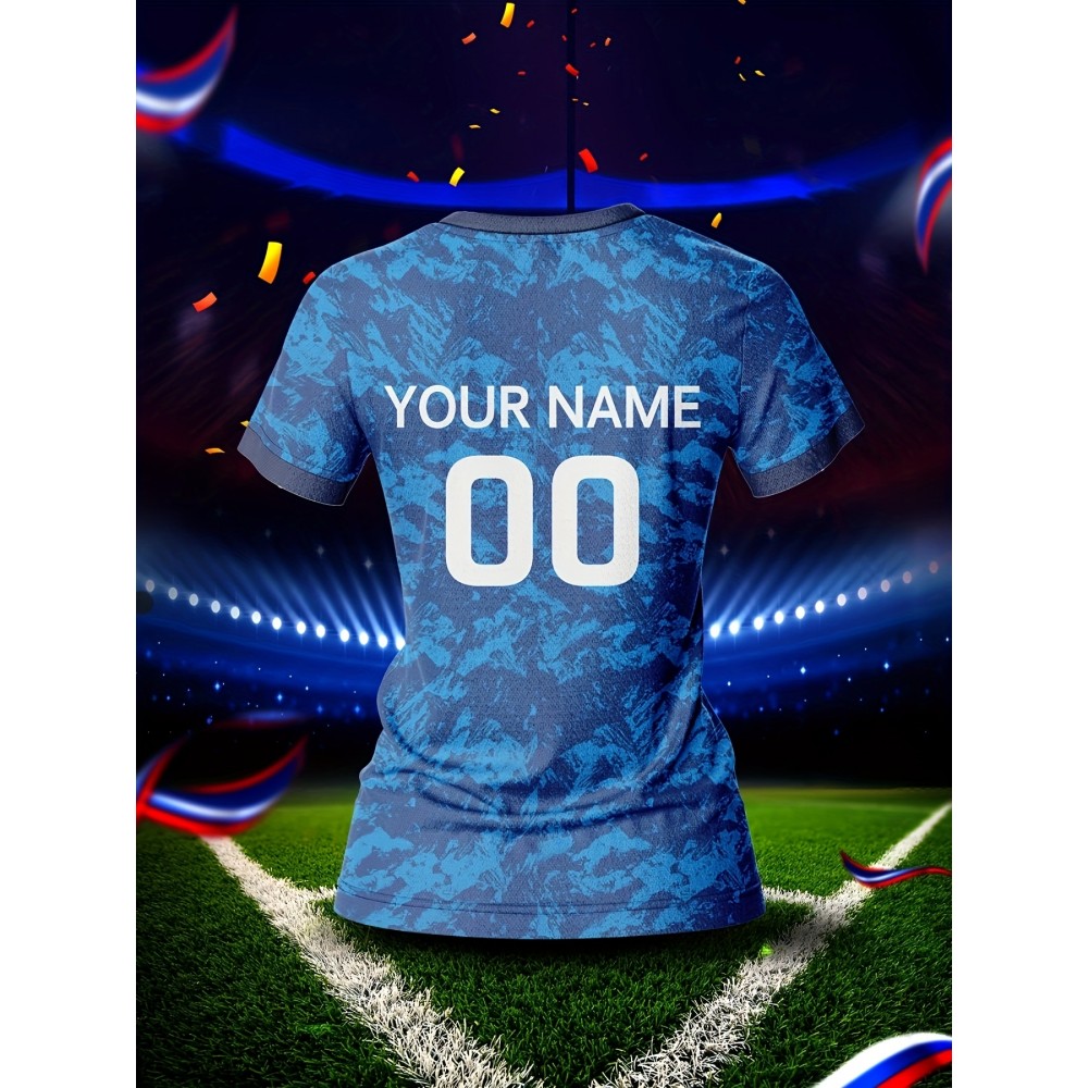 Customizable Women's V-Neck Football Jersey - Personalized Name & Number, Breathable Polyester, Quick-Dry Sports Top for Team Training, Casual Wear, and Fitness - Blue Camouflage Design Customizable Women's V-Neck Football Jersey - Personalized Name & Number, Breathable Polyester, Quick-Dry Sports Top for Team Training, Casual Wear, and Fitness - Blue Camouflage Design