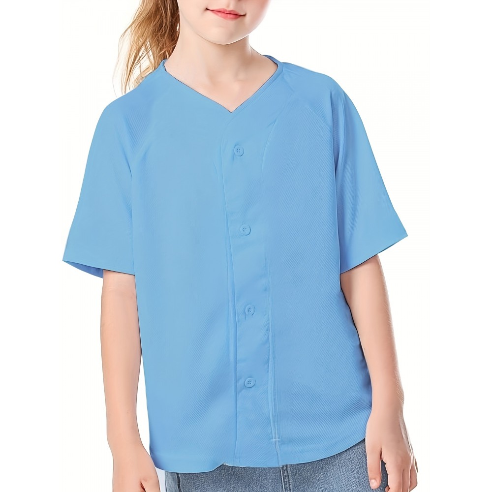 Youth Baseball Jersey Blank Boys T Shirt Button Hip Hop Fashion Sport Shirts Tops For Girls S-XL