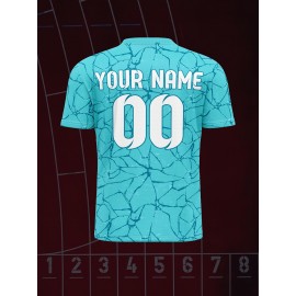 Customizable Kids Soccer Jersey with Name and Number, Polyester V-Neck Sports Shirt, Medium Stretch Knit Fabric, All-Over Print, for Boys, Girls, and Teens, Casual, Running, Training, and Daily Wear, Spring/Summer/Fall
