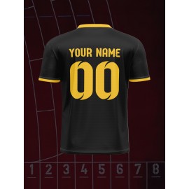 1pc Customizable Kids Soccer Jersey - Polyester V-Neck Football Top with Personalized Name & Number, Medium Stretch, All Over Print, Casual Sports Style for Boys & Girls, Perfect for Training, Beach, Weekend, Birthday - Knit Fabric, Regular Fit