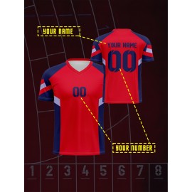 1pc Customizable Kids Football Jersey - V-Neck Polyester Soccer Top with Personalized Name & Number, Medium Stretch, All-Season Sports Knit Fabric for Boys & Girls, Ideal for Training, Beach, Weekend Casual & Birthday Events