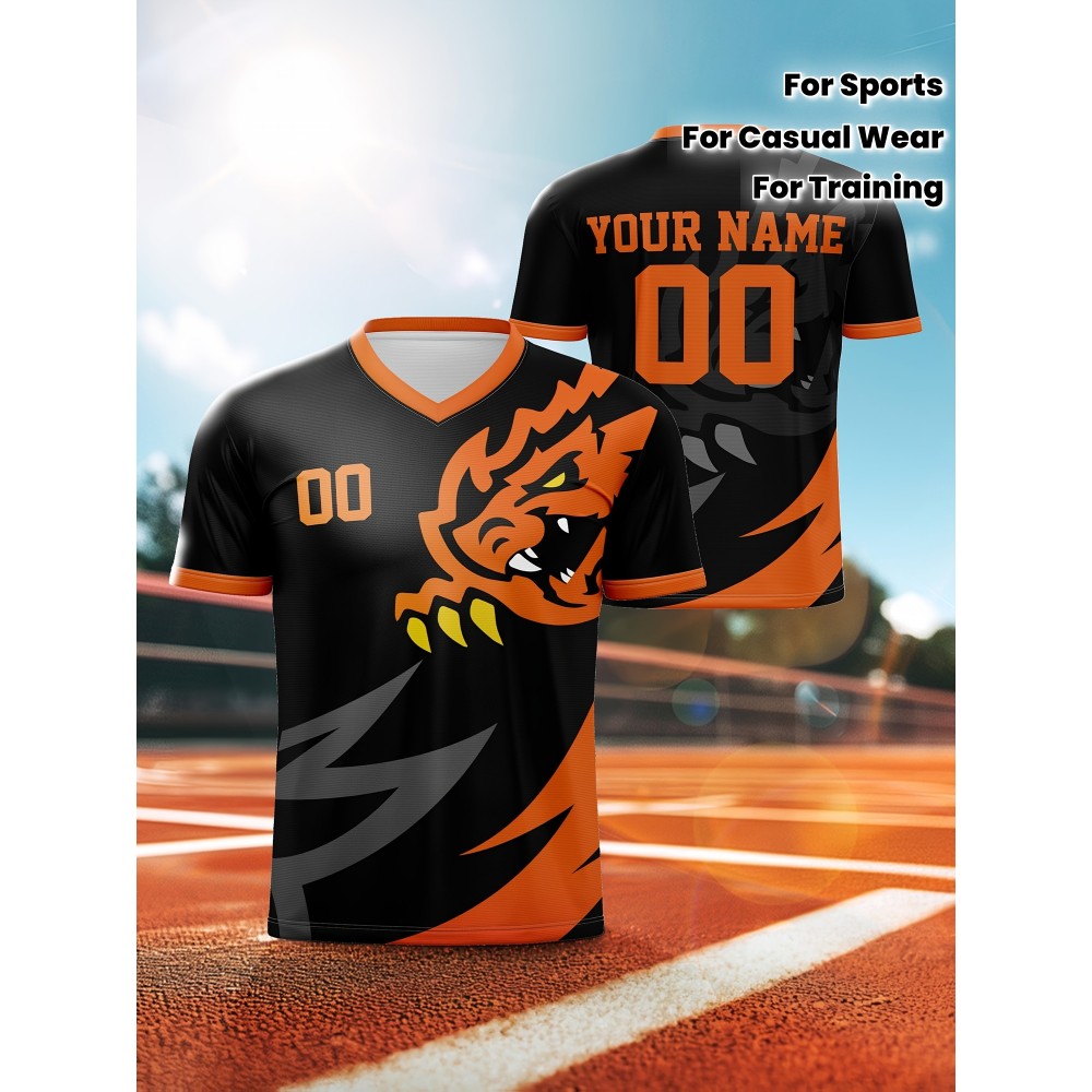 1pc Customizable V-Neck Soccer Jersey for Kids - 100% Polyester, Medium Stretch, All-Over Print, Personalized Name & Number, Regular Fit, for Boys & Girls, Ideal for Sports, Casual Wear, Training, Beach, Birthday - Spring/Summer/Fall 1pc Customizable V-Neck Soccer Jersey for Kids - 100% Polyester, Medium Stretch, All-Over Print, Personalized Name & Number, Regular Fit, for Boys & Girls, Ideal for Sports, Casual Wear, Training, Beach, Birthday - Spring/Summer/Fall