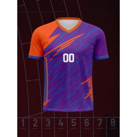 1pc Customizable V-Neck Soccer Jersey for Kids - 100% Polyester Knit Fabric, All-Over Print, Personalized Name & Number, Regular Fit for Boys & Girls, Ideal for Sports, Casual Wear & Outdoor Activities - Spring/Summer/Fall