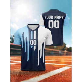 1pc Customizable Kids Soccer Jersey - V-Neck Polyester Football Top with Personalized Name & Number, Medium Stretch, All Over Print, Casual Sports Style for Boys & Girls, Perfect for Training, Beach, Weekend & Birthday Occasions