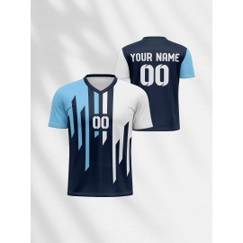 1pc Customizable Kids Soccer Jersey - V-Neck Polyester Football Top with Personalized Name & Number, Medium Stretch, All Over Print, Casual Sports Style for Boys & Girls, Perfect for Training, Beach, Weekend & Birthday Occasions