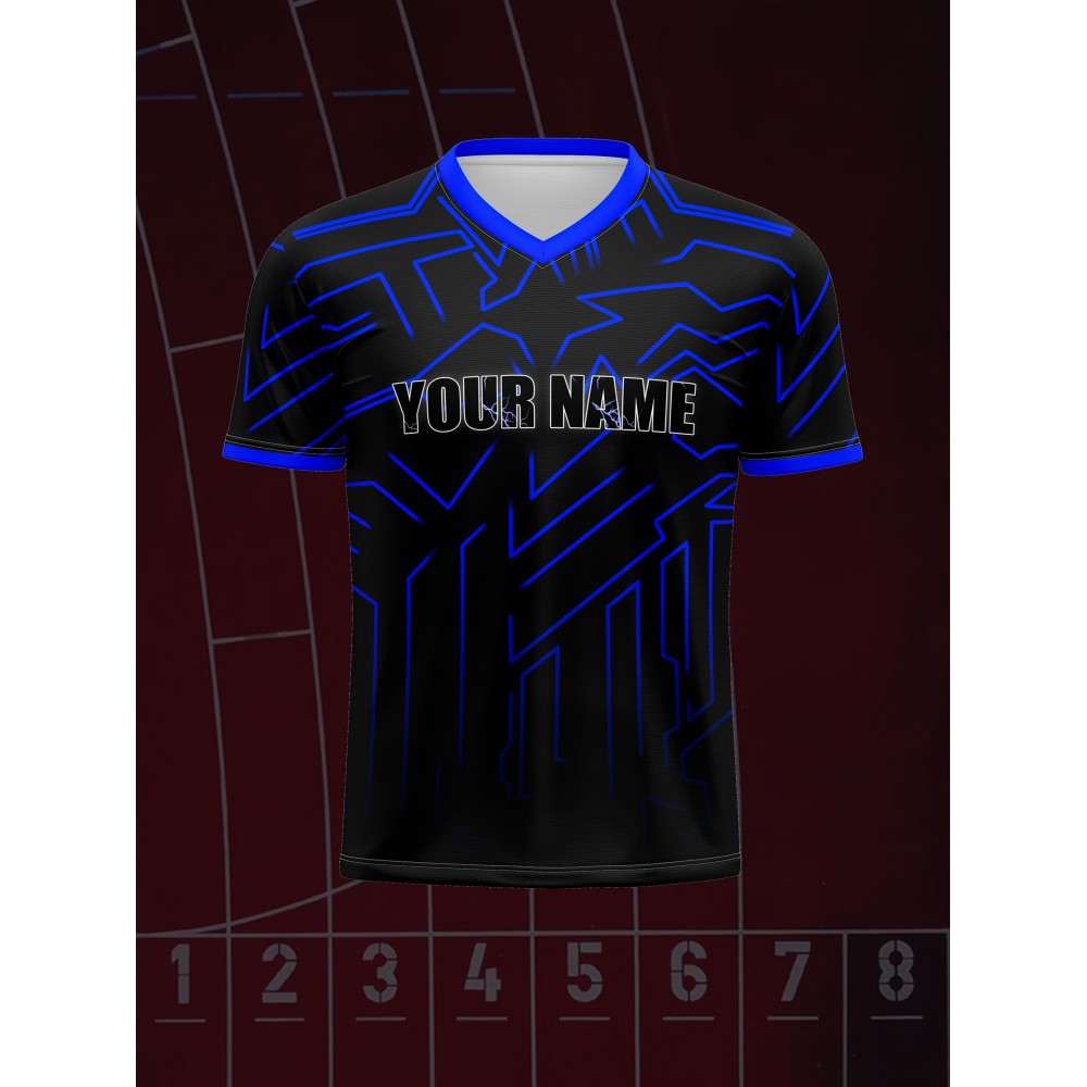 Customizable Youngsters' Soccer Jersey - V-Neck, Personalized Name & Number, Comfortable Polyester Sports Top in Black with Blue Accents for Boys & Girls - Ideal for Outdoor Activities & Training Customizable Youngsters' Soccer Jersey - V-Neck, Personalized Name & Number, Comfortable Polyester Sports Top in Black with Blue Accents for Boys & Girls - Ideal for Outdoor Activities & Training
