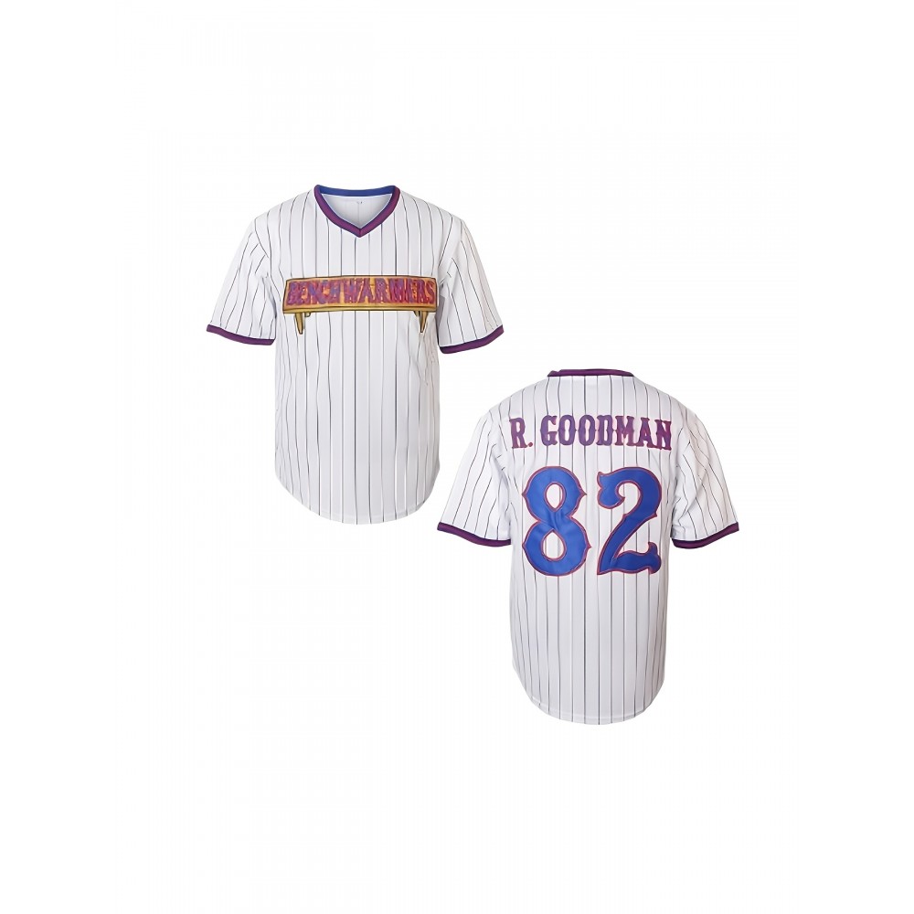 Men's #82 Benchwarmers Vintage Baseball Jersey - Reedy Richie Goodman Pinstriped Retro Sports Shirt, Moisture-Wicking Polyester, Loose Fit for Parties, Casual & Athletic Wear