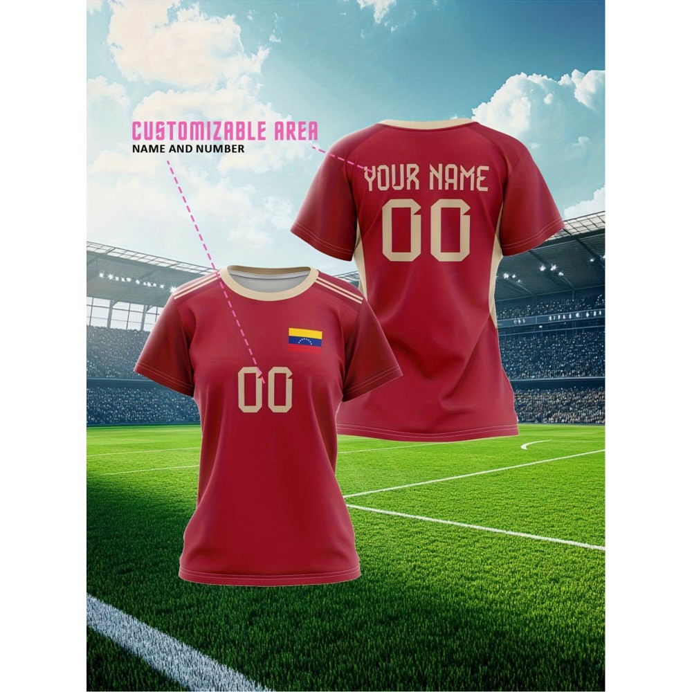 Customizable Women'S Soccer Jersey - Personalized Name & Number, Red Camo Design, Soft Fabric, Round Neck, Summer Sports & Casual Wear, Soccer Accessories Customizable Women'S Soccer Jersey - Personalized Name & Number, Red Camo Design, Soft Fabric, Round Neck, Summer Sports & Casual Wear, Soccer Accessories