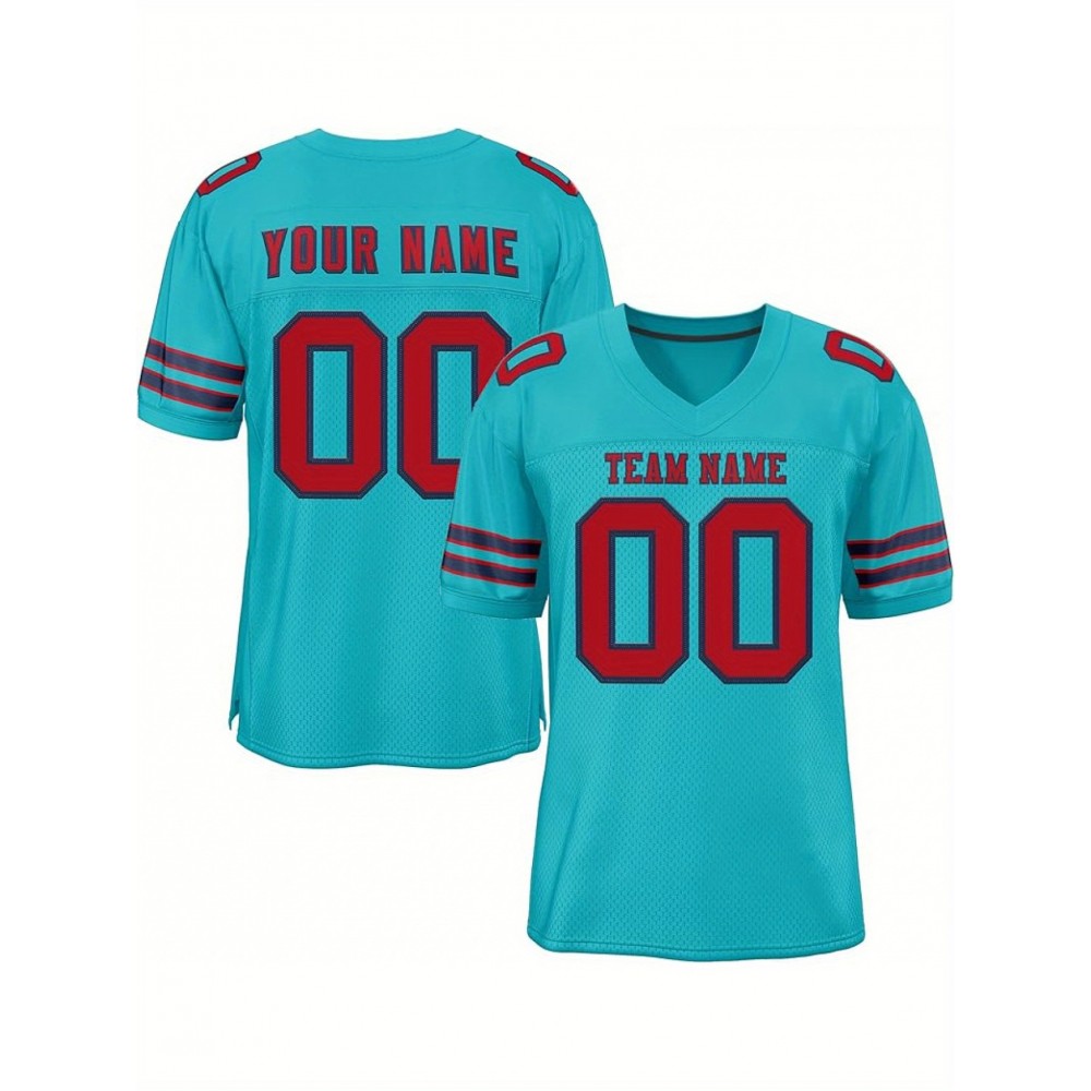 Customizable Football Jersey - Personalized Name & Number, V-Neck, Short Sleeve, Breathable Mesh Fabric, Team Colors with Bold Customizable Football Jersey - Personalized Name & Number, V-Neck, Short Sleeve, Breathable Mesh Fabric, Team Colors with Bold